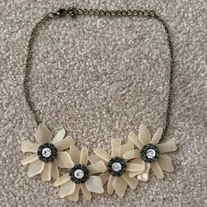 Chic Cream Floral Necklace with green crystal Accents